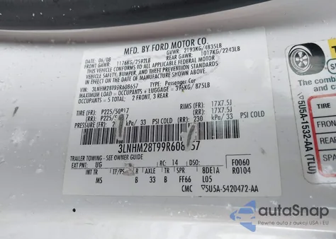 2009 Lincoln Mkz from USA, damaged, VIN 3LNHM28T99R608657